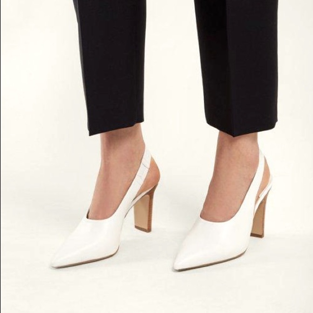 NWOT Paul Andrew Stella Slingback Leather Pumps in White with Wood Heel